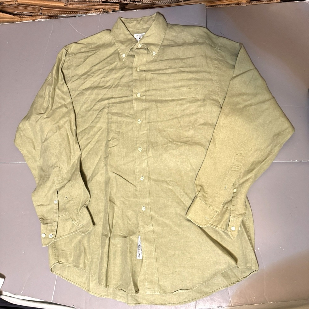 Brooks Brothers Sport Shirt Mens M Medium Green 100 Irish Linen Vintage Long